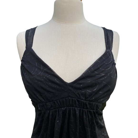 Y2K Babydoll Sheer Mesh Whimsigoth Tank Top Black Shimmer Dark Fairy Grunge-M - Picture 3 of 16